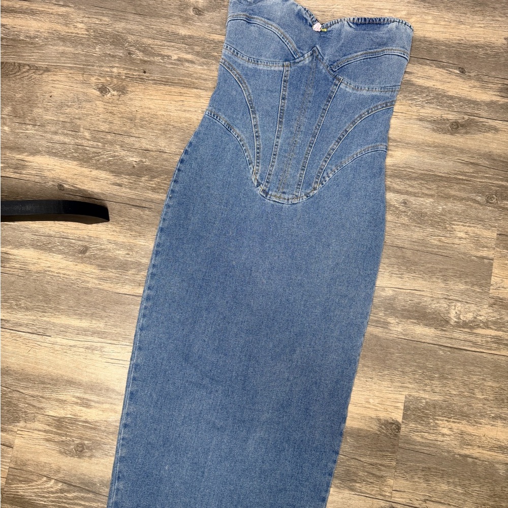 Fashion Nova Blue High-Rise Denim Dress